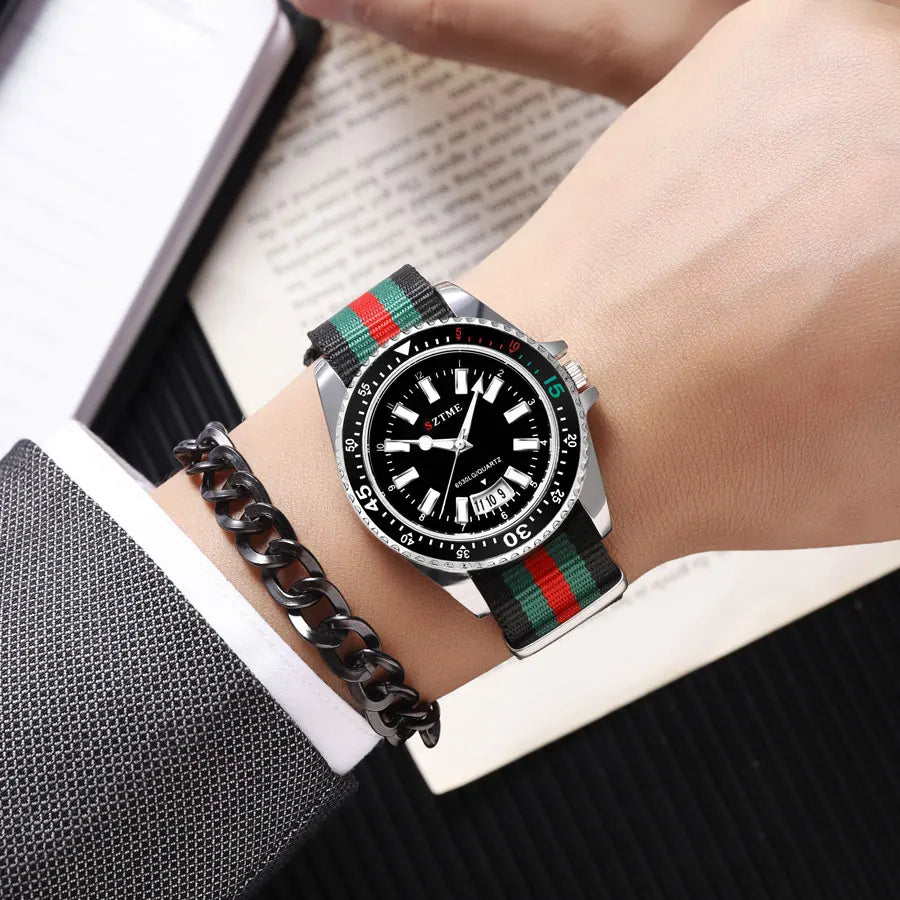 New fashionable men's nylon strap calendar watch