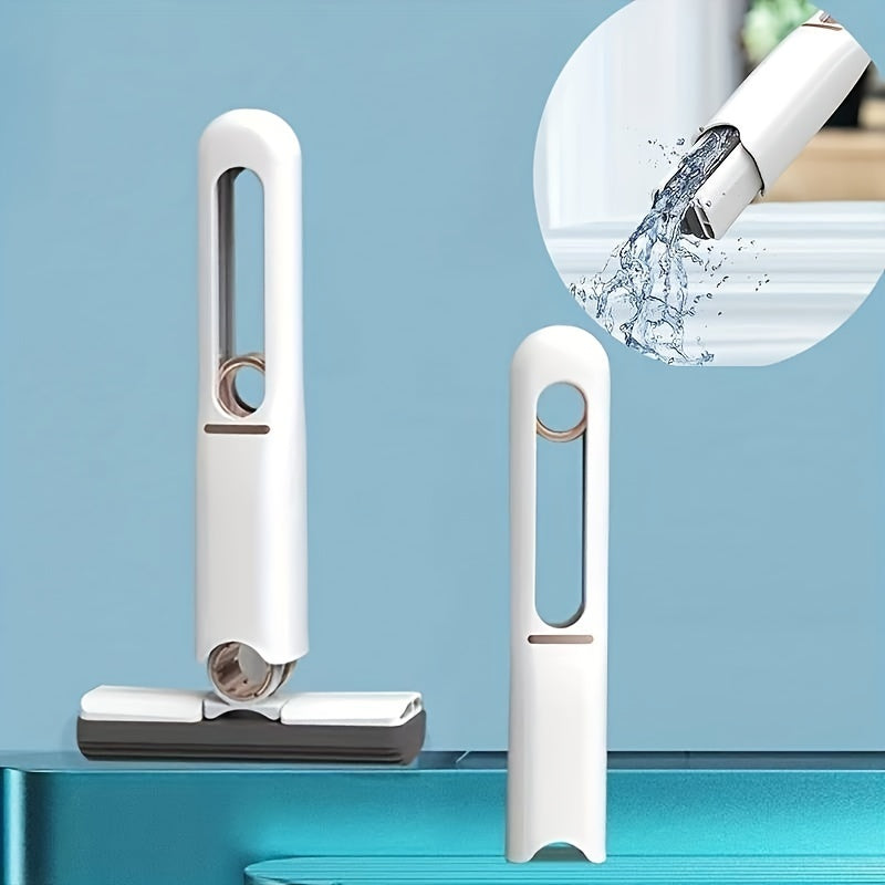 White handheld cleaning tool with water splashing feature on a blue background


