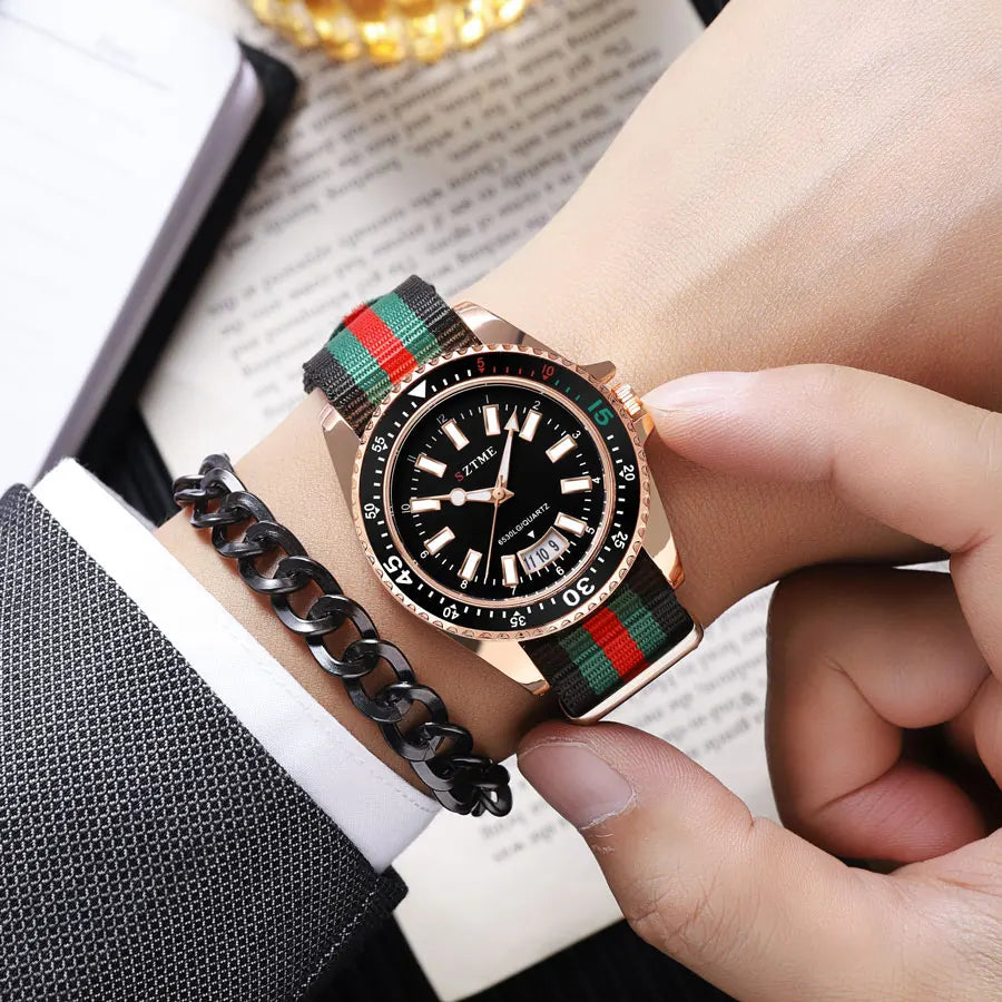 New fashionable men's nylon strap calendar watch