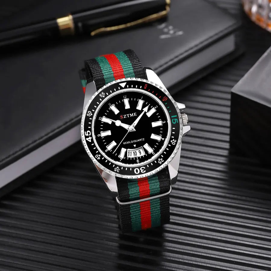 New fashionable men's nylon strap calendar watch