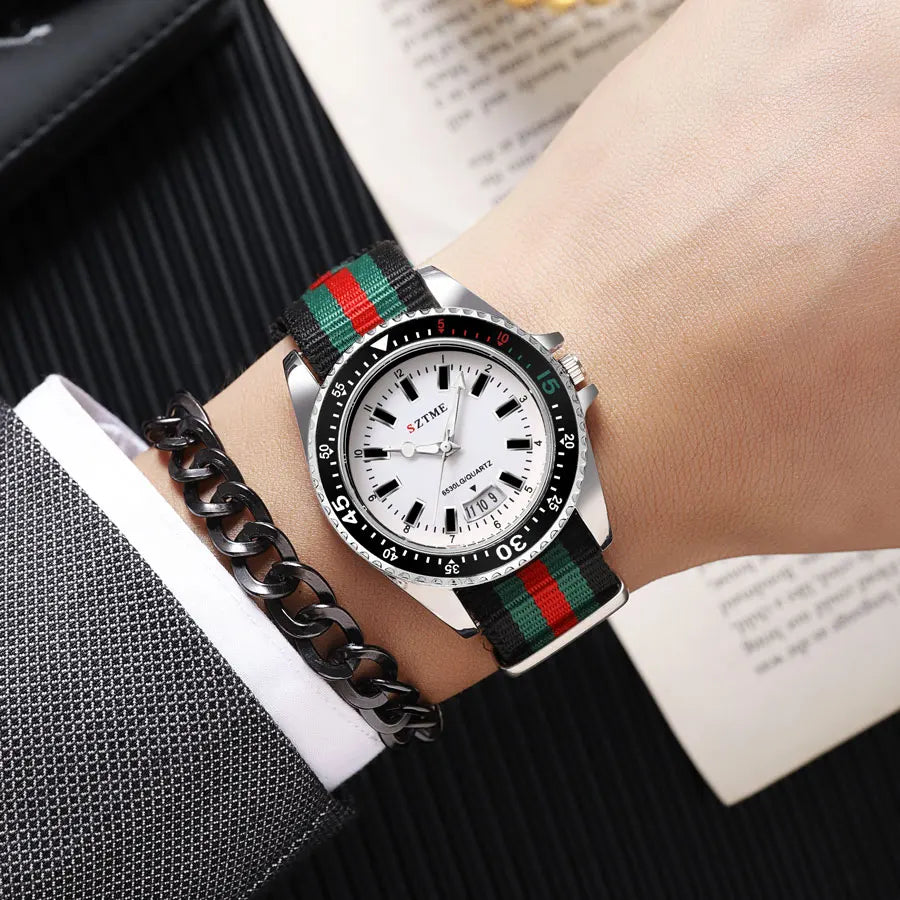 New fashionable men's nylon strap calendar watch