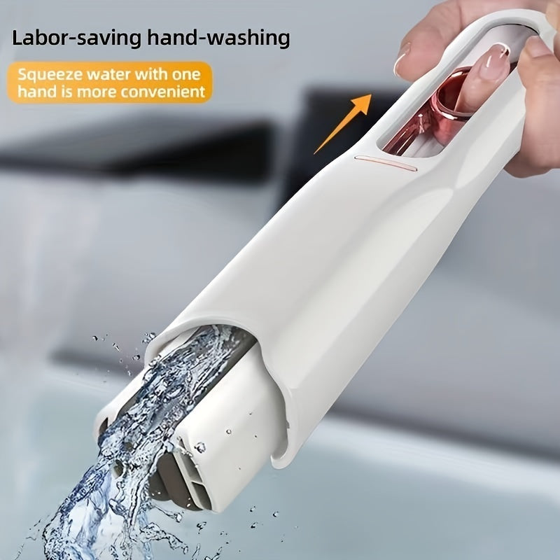 Hand washing device with water being squeezed out, labeled 'Labor-saving hand-washing'.