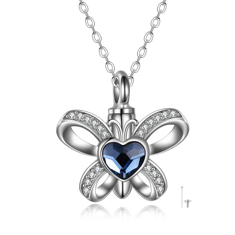 Sterling Silver Butterfly Heart Crystal Urn Necklace